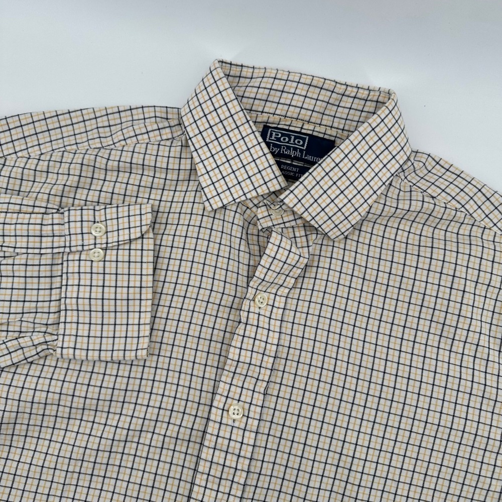 Polo Ralph Lauren Regent Classic Fit Yellow Black Plaid‎ Button Down Shirt 16.5